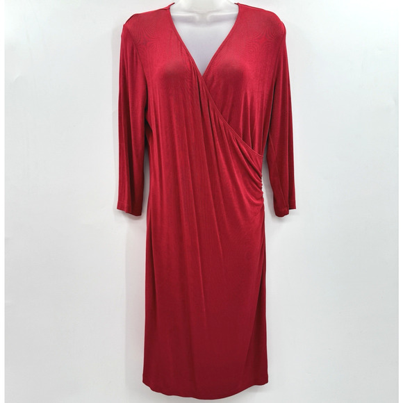 Chico's Travelers Slinky Knit Wrap Dress Size 1 = US M Red Classic Office Travel - Picture 1 of 11
